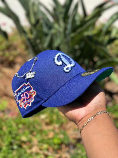 NEW ERA 59FIFTY BLUE LOS ANGELES DODGERS W/ 50TH ANNIVERSARY SIDE PATCH