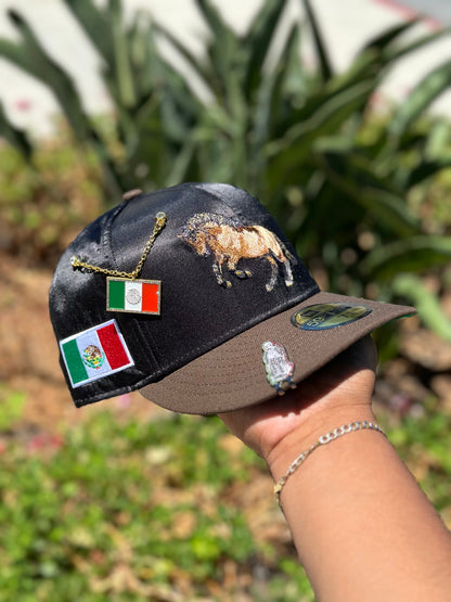 NEW ERA EXCLUSIVE 59FIFTY SATIN/BROWN MEXICO "EL CABALLO" W/ MEXICO FLAG SIDE PATCH