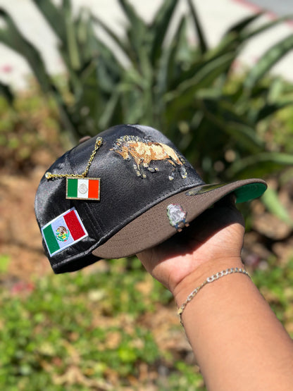 NEW ERA EXCLUSIVE 59FIFTY SATIN/BROWN MEXICO "EL CABALLO" W/ MEXICO FLAG SIDE PATCH