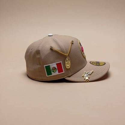 NEW ERA EXCLUSIVE 59FIFTY LIGHT KAHKI "CLUB AMERICA" W/ MEXICO FLAG SIDE PATCH