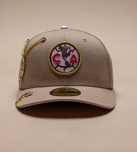 NEW ERA EXCLUSIVE 59FIFTY LIGHT KAHKI "CLUB AMERICA" W/ MEXICO FLAG SIDE PATCH