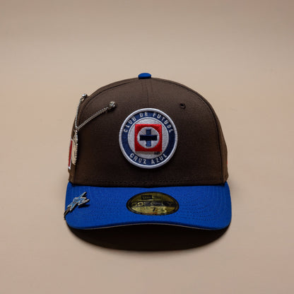NEW ERA EXCLUSIVE 59FIFTY MOCHA/BLUE "CLUB CRUZ AZUL" W/ MEXICO FLAG SIDE PATCH