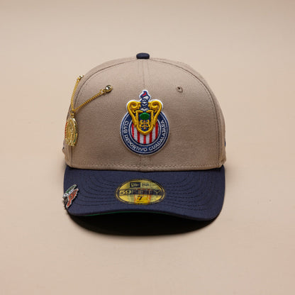 NEW ERA EXCLUSIVE 59FIFTY CAMEL BROWN/NAVY "CHIVAS DE GUADALAJARA" W/ THE GOAT SIDE PATCH