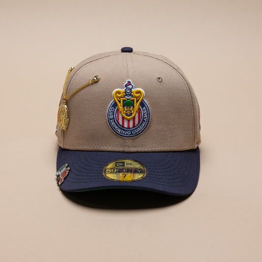 NEW ERA EXCLUSIVE 59FIFTY CAMEL BROWN/NAVY "CHIVAS DE GUADALAJARA" W/ THE GOAT SIDE PATCH