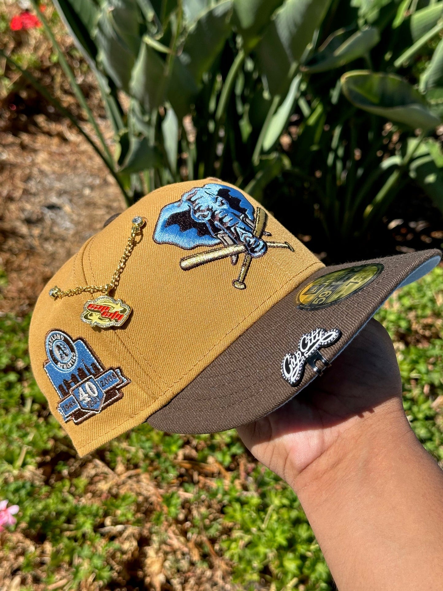 NEW ERA EXCLUSIVE 59FIFTY TAN/WALNUT OAKLAND ATHLETICS W/ 40TH ANNIVERSARY SIDE PATCH