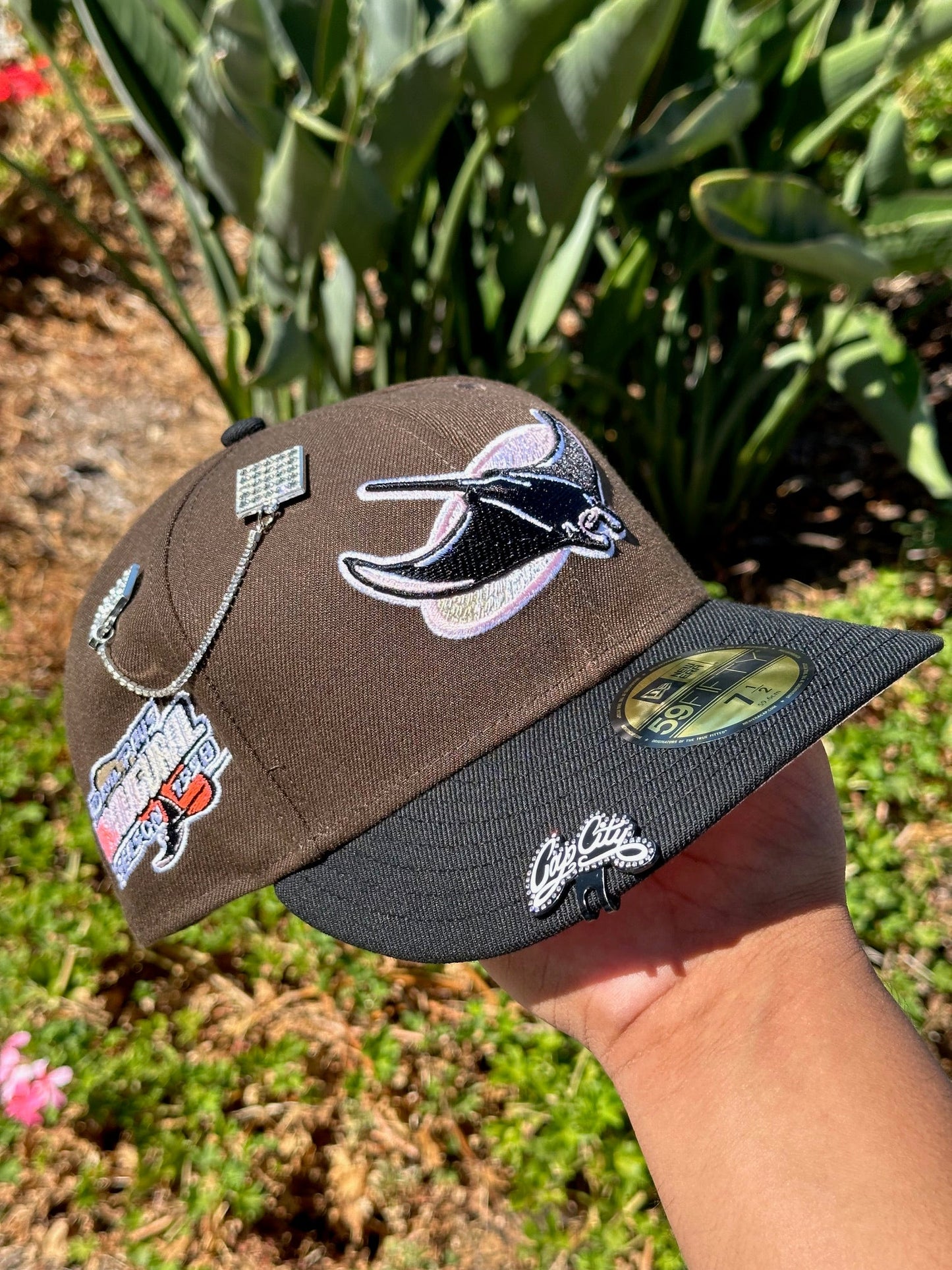 NEW ERA EXCLUSIVE 59FIFTY MOCHA/BLACK TAMPA BAY RAYS W/ 1998 INAUGURAL  SEASON SIDE PATCH