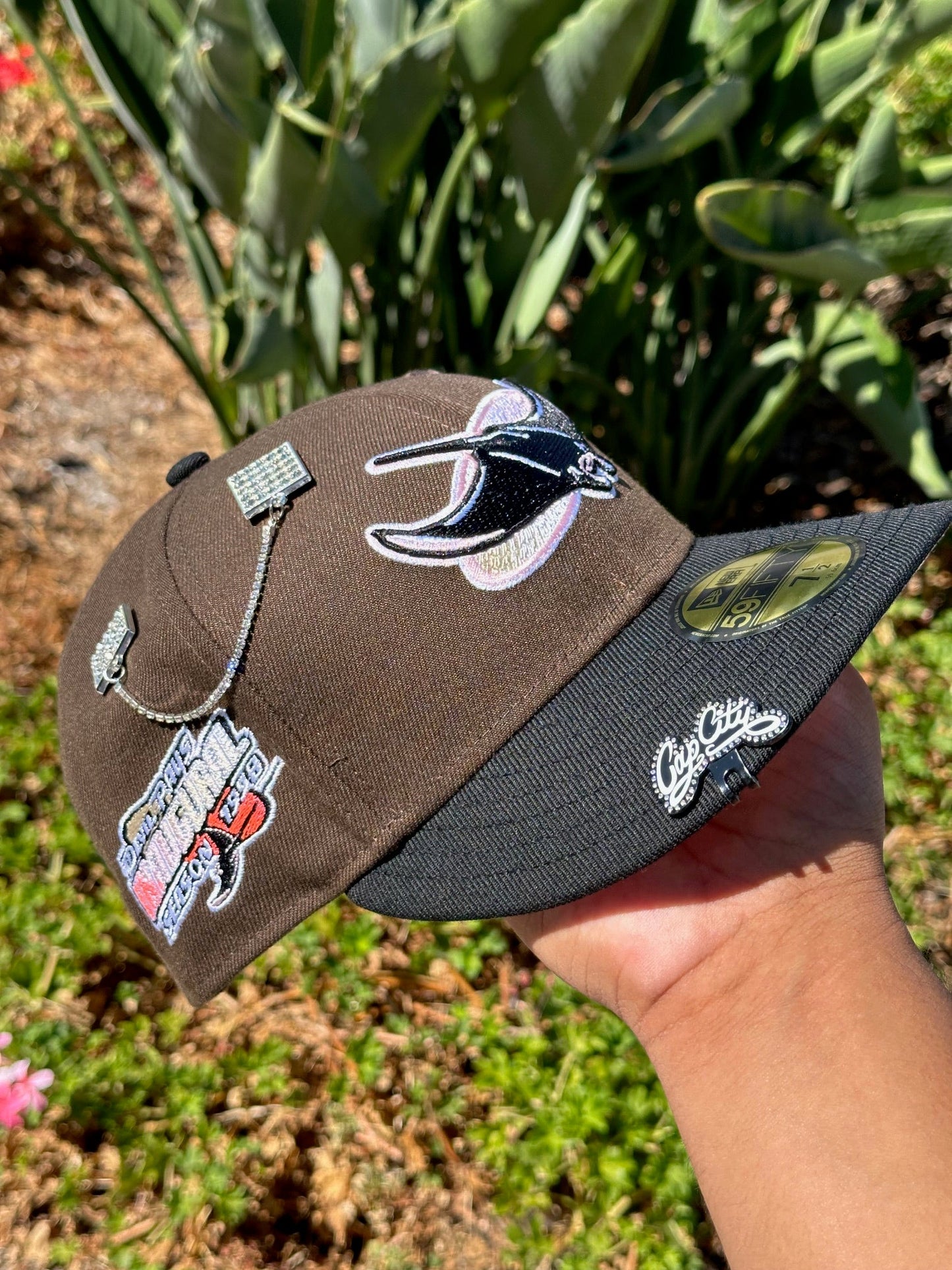 NEW ERA EXCLUSIVE 59FIFTY MOCHA/BLACK TAMPA BAY RAYS W/ 1998 INAUGURAL  SEASON SIDE PATCH