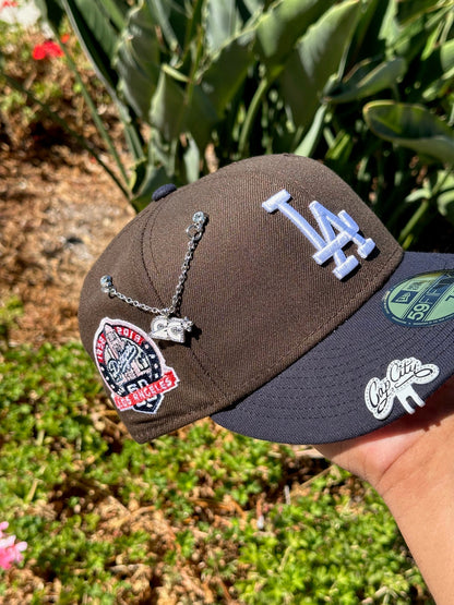 NEW ERA EXCLUSIVE 59FIFTY MOCHA/NAVY LOS ANGELES DODGERS W/ 60TH ANNIVERSARY PATCH