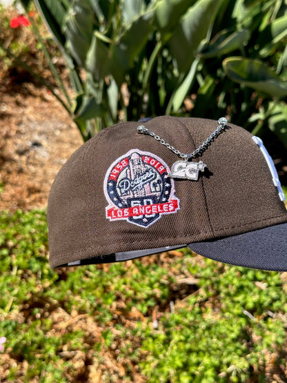 NEW ERA EXCLUSIVE 59FIFTY MOCHA/NAVY LOS ANGELES DODGERS W/ 60TH ANNIVERSARY PATCH