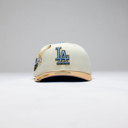 NEW ERA EXCLUSIVE 59FIFTY CHROME/ BLUSH LOS ANGELES DODGERS W/ 50TH ANNIVERSARY SIDE PATCH