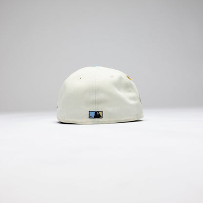 NEW ERA EXCLUSIVE 59FIFTY CHROME/ BLUSH LOS ANGELES DODGERS W/ 50TH ANNIVERSARY SIDE PATCH