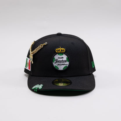 NEW ERA EXCLUSIVE 59FIFTY BLACK "SANTOS LAGUNA" W/ MEXICO FLAG SIDE PATCH