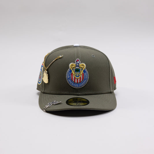 NEW ERA EXCLUSIVE 59FIFTY OLIVE GREEN "CHIVAS DE GUADALAJARA" W/ 115 ANNIVERSARY SIDE PATCH