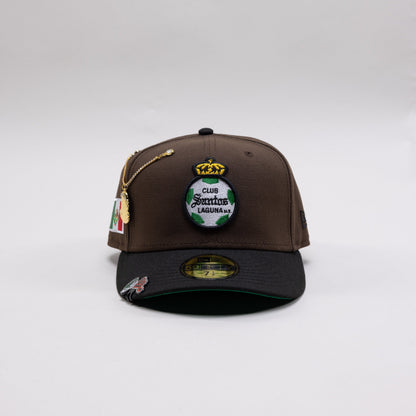 NEW ERA EXCLUSIVE 59FIFTY MOCHA/BLACK "SANTOS LAGUNA" W/ MEXICO FLAG SIDE PATCH