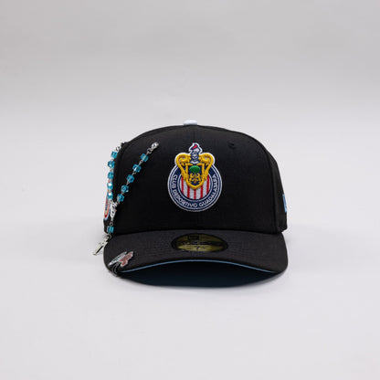 NEW ERA EXCLUSIVE 59FIFTY BLACK CHIVAS DE GUADALAJARA W/ 115TH ANIVERSARIO SIDE PATCH ICY UV