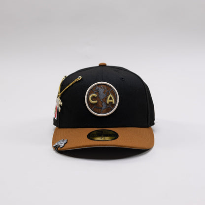 NEW ERA EXCLUSIVE 59FIFTY BLACK/WALNUT "CLUB AMERICA" W/ MEXICO FLAG SIDE PATCH
