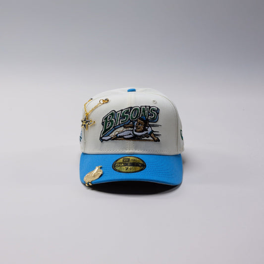 NEW ERA EXCLUSIVE 59FIFTY CHROME/ ICY BLUE BUFFALO BISONS W/ "BISONS" SIDE PATCH