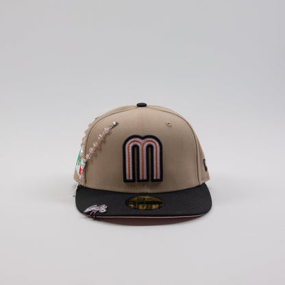 NEW ERA EXCLUSIVE 59FIFTY CAMEL BROWN/ BLACK MEXICO W/ MEXICO FLAG SIDE PATCH