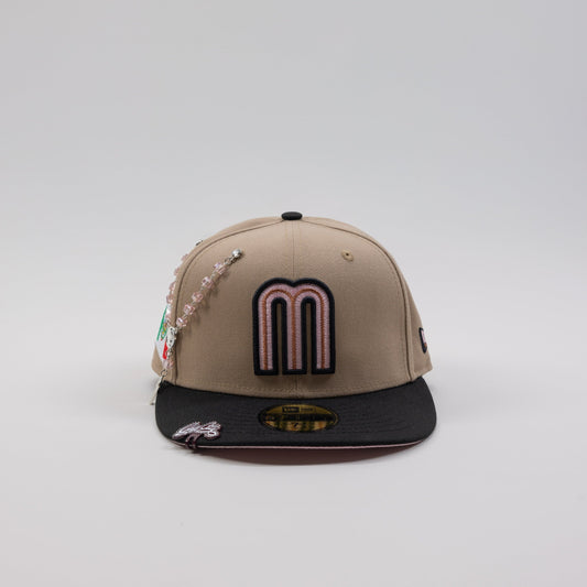 NEW ERA EXCLUSIVE 59FIFTY CAMEL BROWN/ BLACK MEXICO W/ MEXICO FLAG SIDE PATCH