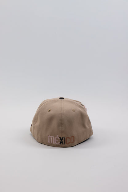 NEW ERA EXCLUSIVE 59FIFTY CAMEL BROWN/ BLACK MEXICO W/ MEXICO FLAG SIDE PATCH