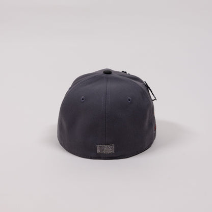 NEW ERA 59FIFTY GREY/ BLACK ATLANTA BRAVES SCRIPT W/ 40TH ANNIVERSARY SIDE PATCH