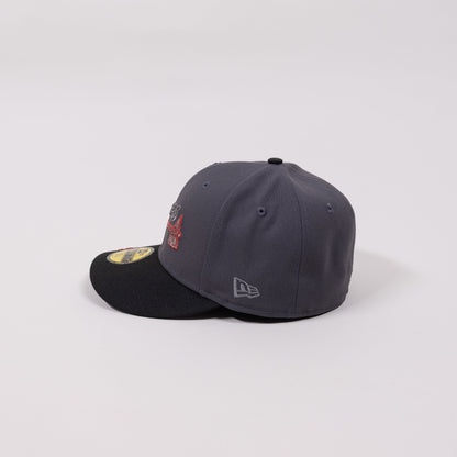 NEW ERA 59FIFTY GREY/ BLACK ATLANTA BRAVES SCRIPT W/ 40TH ANNIVERSARY SIDE PATCH