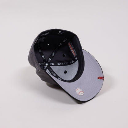NEW ERA 59FIFTY GREY/ BLACK ATLANTA BRAVES SCRIPT W/ 40TH ANNIVERSARY SIDE PATCH