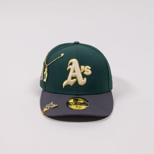 NEW ERA EXCLUSIVE 59FIFTY FOREST GREEN/ GREY OAKLAND ATHLETICS W/ BATTLE OF BAY SIDE PATCH