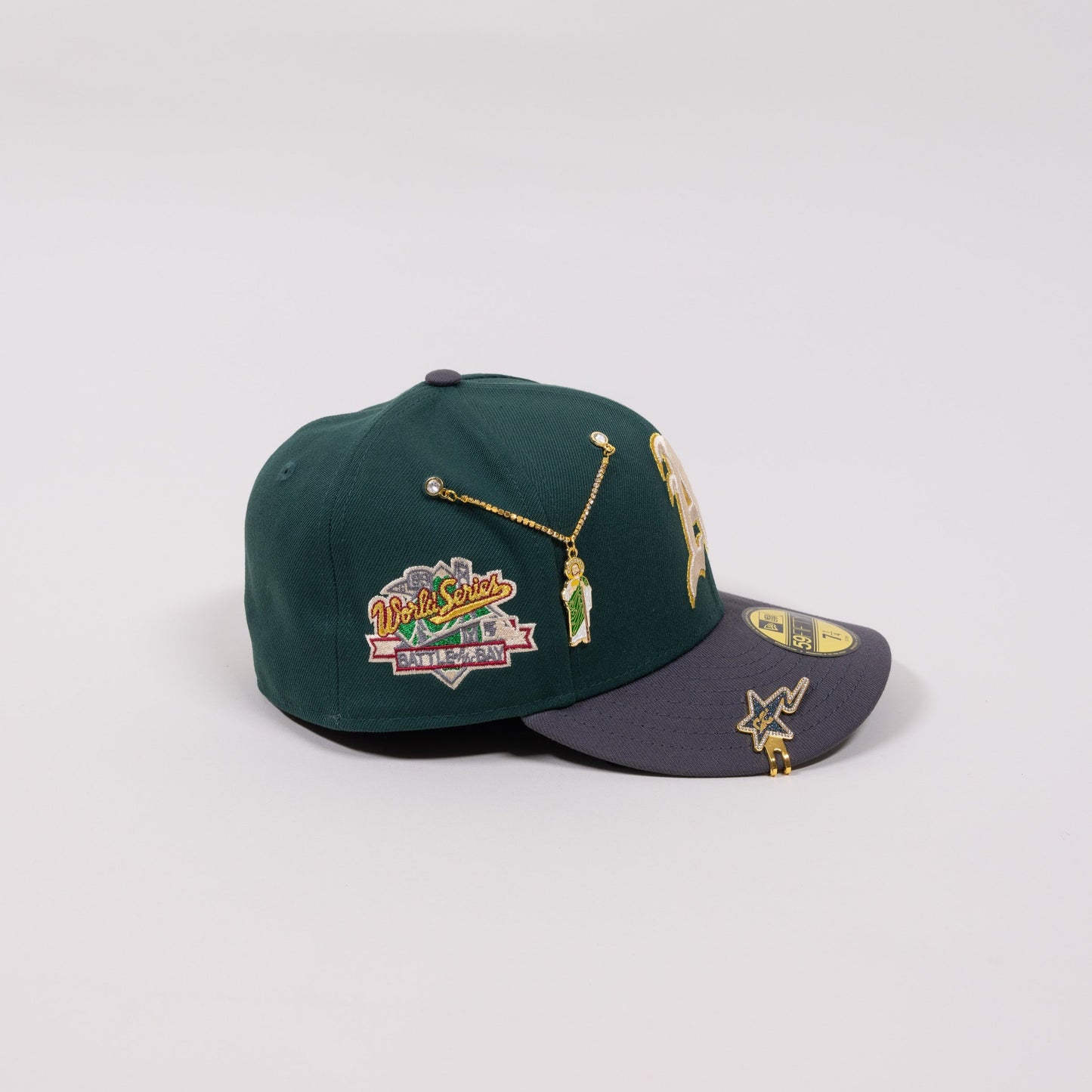 NEW ERA EXCLUSIVE 59FIFTY FOREST GREEN/ GREY OAKLAND ATHLETICS W/ BATTLE OF BAY SIDE PATCH