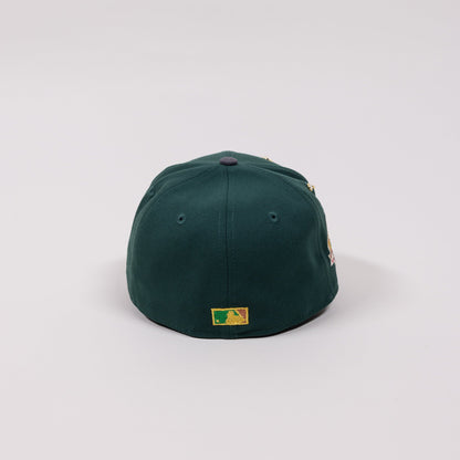 NEW ERA EXCLUSIVE 59FIFTY FOREST GREEN/ GREY OAKLAND ATHLETICS W/ BATTLE OF BAY SIDE PATCH