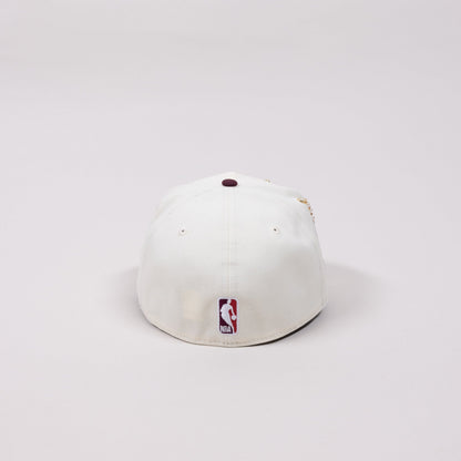 NEW ERA EXCLUSIVE 59FIFTY CHROME/ BURGUNDY LOS ANGELES LAKERS SCRIPT W/ 60TH ANNIVERSARY SIDE PATCH