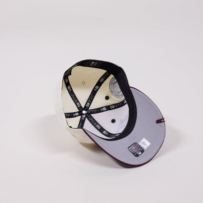 NEW ERA EXCLUSIVE 59FIFTY CHROME/ BURGUNDY LOS ANGELES LAKERS SCRIPT W/ 60TH ANNIVERSARY SIDE PATCH
