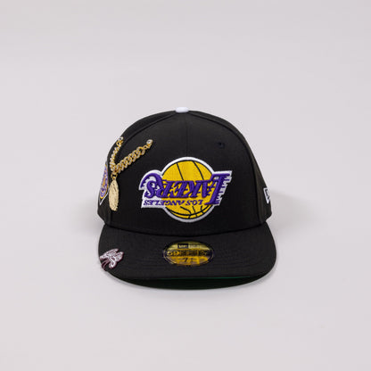 NEW ERA EXCLUSIVE 59FIFTY BLACK UPSIDE DOWN LOS ANGELES LAKERS W/ SIDE PATCH