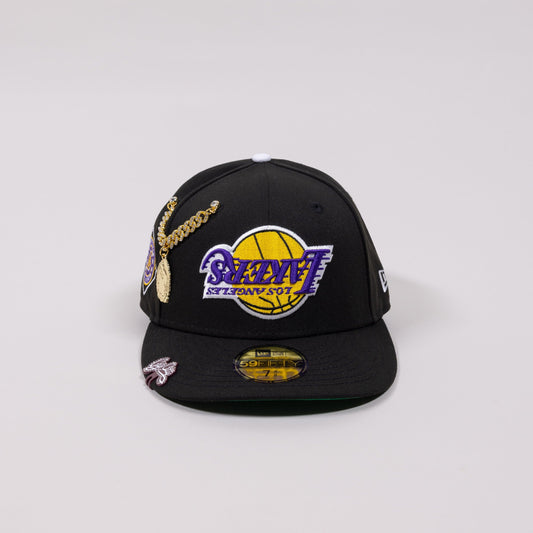 NEW ERA EXCLUSIVE 59FIFTY BLACK UPSIDE DOWN LOS ANGELES LAKERS W/ SIDE PATCH