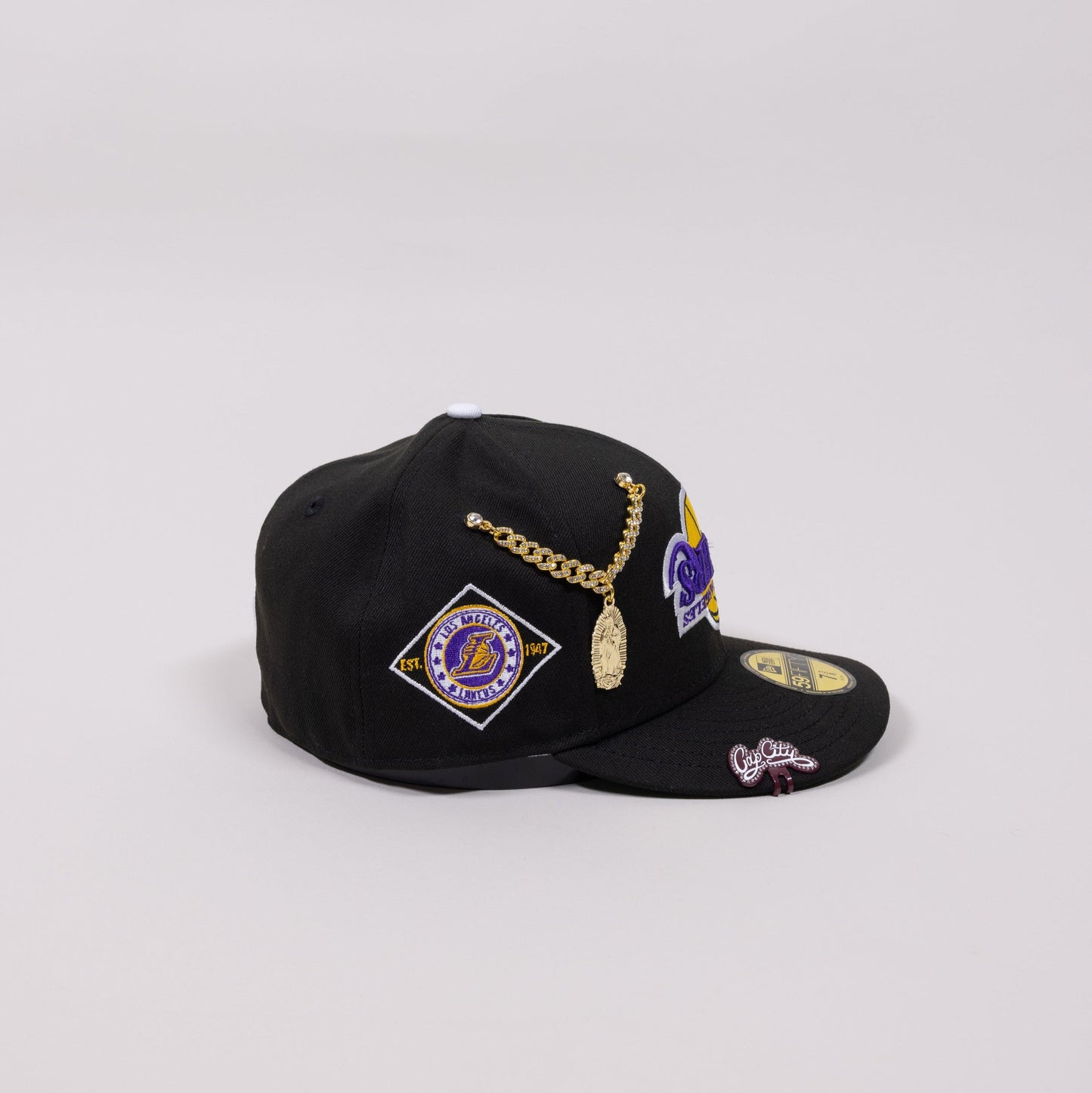NEW ERA EXCLUSIVE 59FIFTY BLACK UPSIDE DOWN LOS ANGELES LAKERS W/ SIDE PATCH