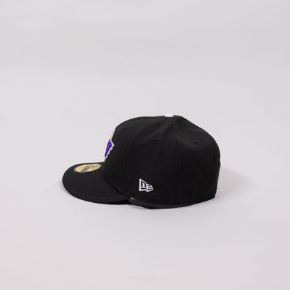 NEW ERA EXCLUSIVE 59FIFTY BLACK UPSIDE DOWN LOS ANGELES LAKERS W/ SIDE PATCH