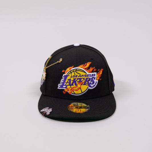 NEW ERA EXCLUSIVE 59FIFTY BLACK LOS ANGELES LAKERS FLAME LOGO W/ 1947 SIDE PATCH