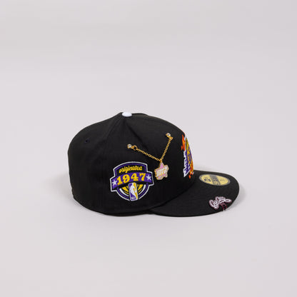 NEW ERA EXCLUSIVE 59FIFTY BLACK LOS ANGELES LAKERS FLAME LOGO W/ 1947 SIDE PATCH