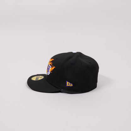 NEW ERA EXCLUSIVE 59FIFTY BLACK LOS ANGELES LAKERS FLAME LOGO W/ 1947 SIDE PATCH