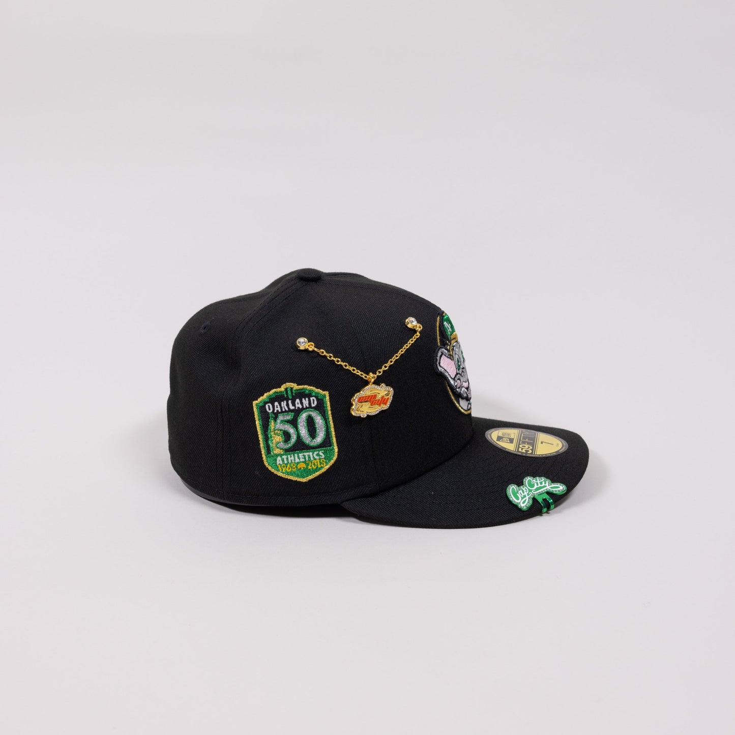 NEW ERA EXCLUSIVE 59FIFTY BLACK OAKLAND ATHLETICS "MINOR LEAGUE" W/ 50TH ANNIVERSARY SIDE PATCH