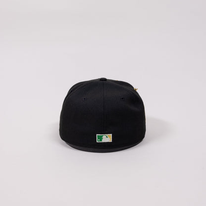 NEW ERA EXCLUSIVE 59FIFTY BLACK OAKLAND ATHLETICS "MINOR LEAGUE" W/ 50TH ANNIVERSARY SIDE PATCH
