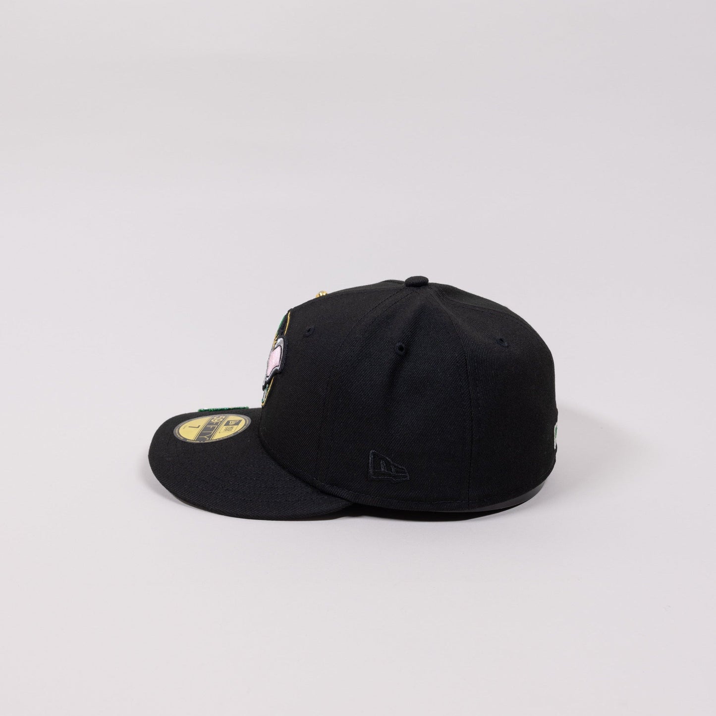 NEW ERA EXCLUSIVE 59FIFTY BLACK OAKLAND ATHLETICS "MINOR LEAGUE" W/ 50TH ANNIVERSARY SIDE PATCH