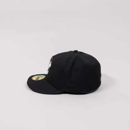 NEW ERA EXCLUSIVE 59FIFTY BLACK OAKLAND ATHLETICS "MINOR LEAGUE" W/ 50TH ANNIVERSARY SIDE PATCH