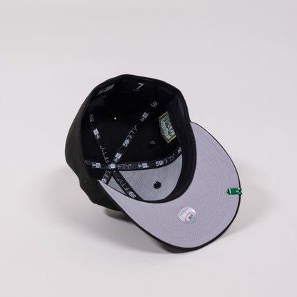 NEW ERA EXCLUSIVE 59FIFTY BLACK OAKLAND ATHLETICS "MINOR LEAGUE" W/ 50TH ANNIVERSARY SIDE PATCH