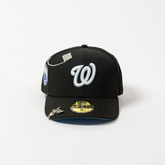 NEW ERA EXCLUSIVE 59FIFTY BLACK WASHINGTON NATIONALS W/ ANNIVERSARY SIDE PATCH