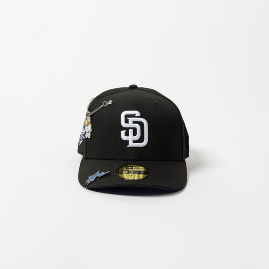 NEW ERA EXCLUSIVE 59FIFTY BLACK SAN DIEGO PADRES W/ 40TH ANNIVERSARY SIDE PATCH