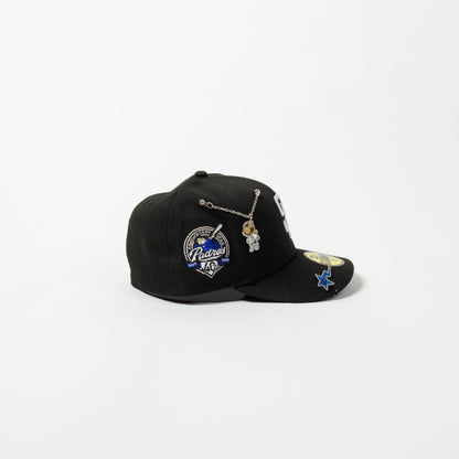 NEW ERA EXCLUSIVE 59FIFTY BLACK SAN DIEGO PADRES W/ 40TH ANNIVERSARY SIDE PATCH
