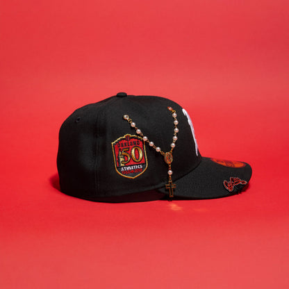 NEW ERA EXCLUSIVE 59FIFTY BLACK OAKLAND ATHLETICS W/ 50TH ANNIVERSARY SIDE PATCH