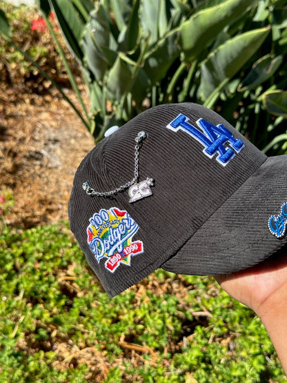 NEW ERA EXCLUSIVE 59FIFTY BLACK CORDUROY LOS ANGELES DODGERS W/ 100TH ANNIVERSARY SIDE PATCH