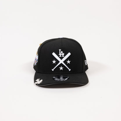 NEW ERA EXCLUSIVE 9FIFTY A-FRAME BLACK LOS ANGELES DODGERS SNAPBACK W/ 40TH ANNVIERSARY SIDE PATCH